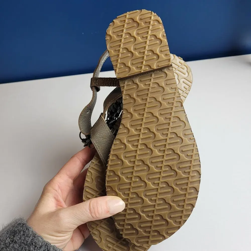 Bull Boxer Annalise Chain Sandals Leather Flats ‎ T-strap Thong Brown Boho